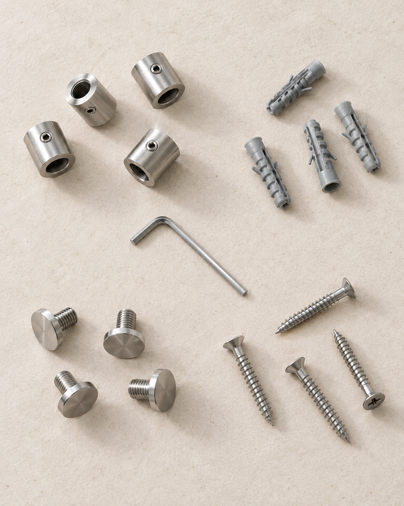 Complete 17-piece silver mounting hardware kit included with the personalised Arabic acrylic birth print